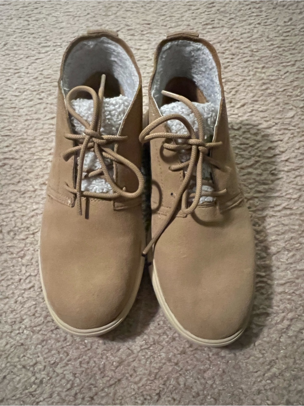 Sorel Tan Suede Lace-Up Ankle Booties with White Sherpa Collar